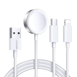 3w1 Kabel przewód USB-A z ładowarka indukcyjną + 1x iPhone Lightning + 1x USB-C 1.2m biały
