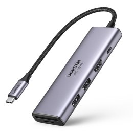 6w1 wielofunkcyjny HUB USB-C - 2x USB HDMI 4K czytnik kart SD i TF USB-C PD 100W szary