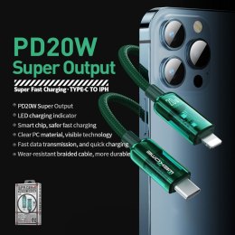 WEKOME WDC-181 Vanguard Series - Kabel połączeniowy USB-C do Lightning Super Fast Charging PD 20W 1.2 m (Zielony)