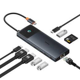 10w1 HUB Adapter USB-C do USB-C PD / 3x USB-A / 2x HDMI / RJ-45 / SD / TF czarny