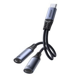 2w1 Adapter przejściówka ładowarka + słuchawki USB-C do 2x USB-C czarny