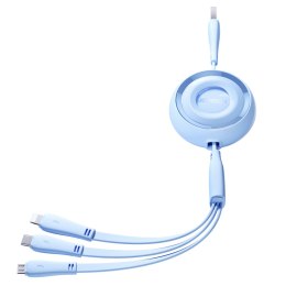 3w1 Kabel zwijany Colorful Series USB-A do USB-C / iPhone Lightning / microUSB 1m niebieski