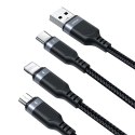 3w1 Kabel przewód USB-A - iPhone Lightning USB-C microUSB Multi-Use 1.2m czarny